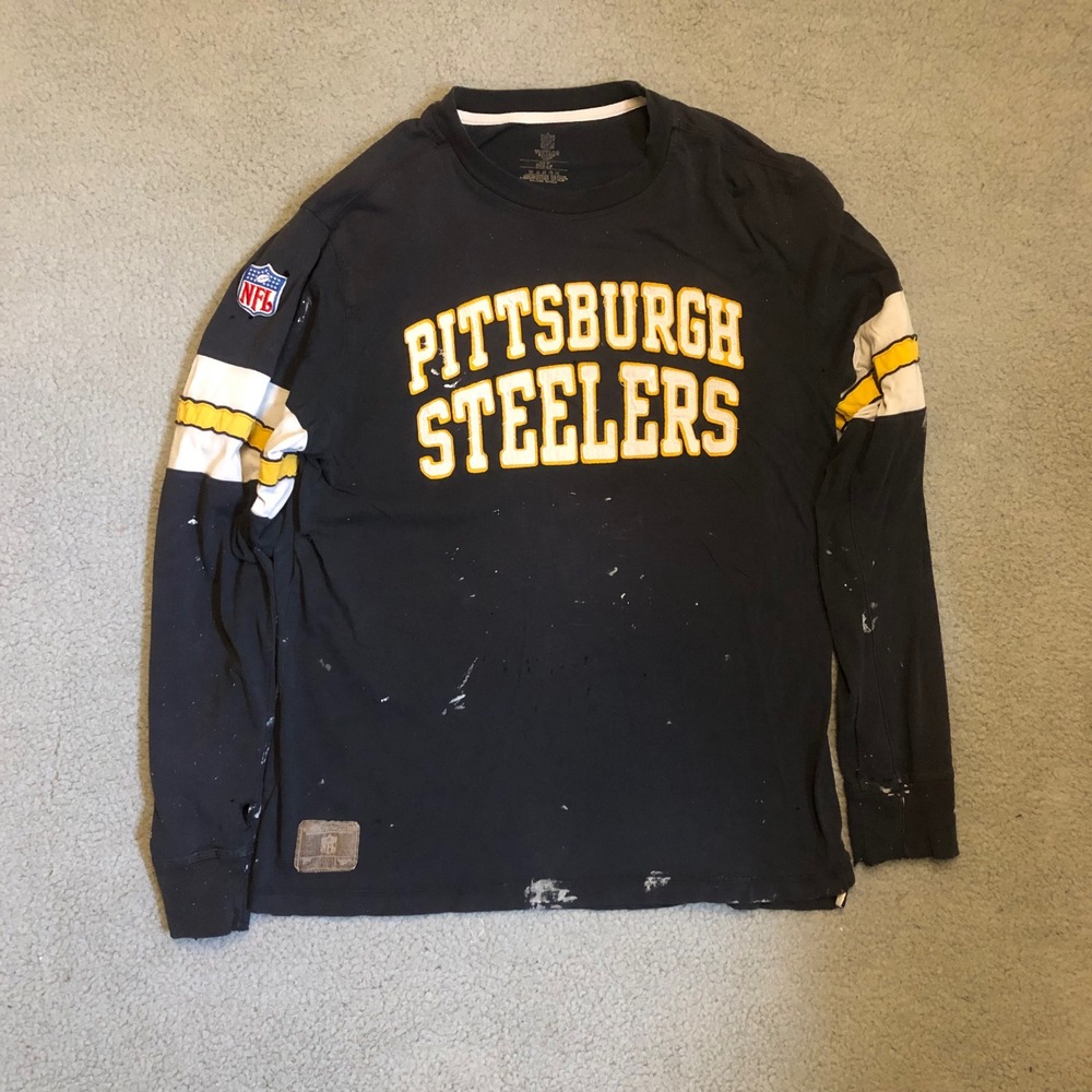 Vtg Style Pittsburgh Steelers NFL Distressed Paint Splatter Long Sleeve Shirt XL